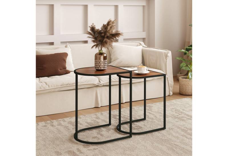 HOMCOM Couchtisch 2er-Set, mit Stahlgestell, stapelbar (Kaffeetisch, 2-St., Eckiger Beistelltisch), für Wohnzimmer, bis 20 kg Belastbar, Braun+Schwarz von HOMCOM