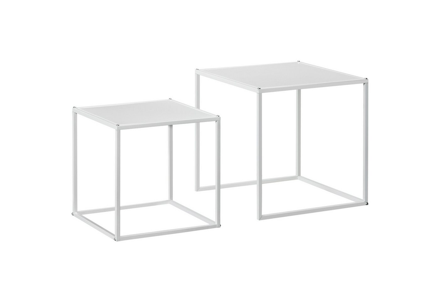 HOMCOM Couchtisch 2er-Set, mit Stahlgestell (Kaffeetisch, 2-St., Eckiger Beistelltisch), für Wohnzimmer, bis 10 kg Belastbar, Weiß von HOMCOM