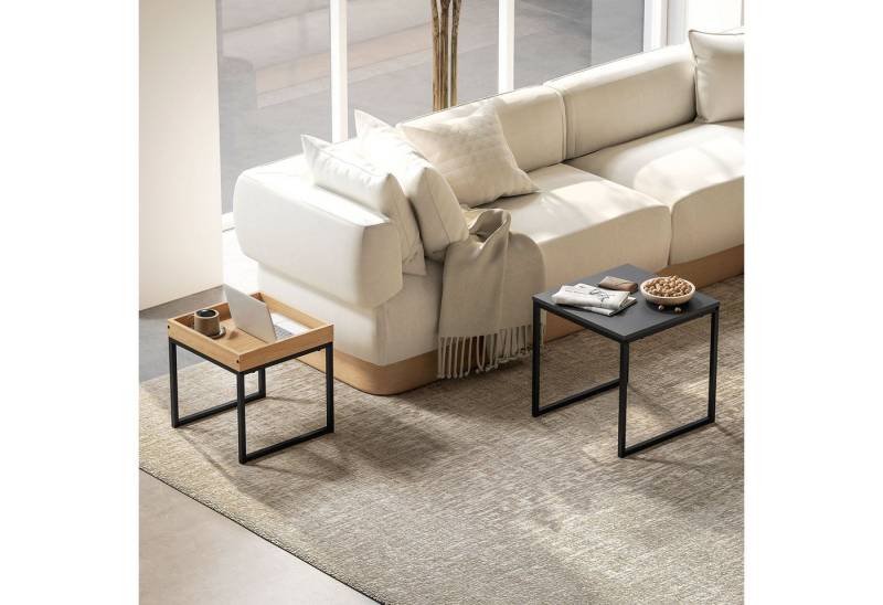HOMCOM Couchtisch 2er-Set, mit Stahlgestell (Kaffeetisch, 2-St., Eckiger Beistelltisch), für Wohnzimmer, bis 30 kg Belastbar, Schwarz+Eiche von HOMCOM