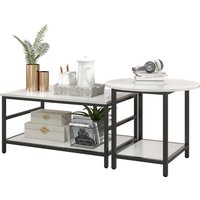 HOMCOM Couchtisch 2er-Set Beistelltisch Kaffeetisch Satztisch Sofatisch im modernen Design mit Marmoroptik für Wohnzimmer Schlafzimmer Stahl   Aosom.de von HOMCOM
