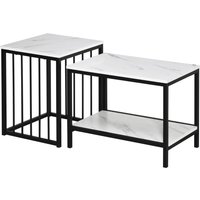 HOMCOM Couchtisch 2er-Set Beistelltisch, Kaffeetisch, Satztisch, Sofatisch im Moderndesign, Wohnzimmertisch mit Marmoroptik, für Schlafzimmer, Stahl   Aosom von HOMCOM