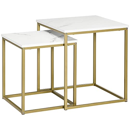 HOMCOM Couchtisch 2er Set Beistelltisch mit Marmoroptik, Stahlrahmen, Stapelbar, Wohnzimmertisch Kaffeetisch Sofatisch für Wohnzimmer Schlafzimmer, Weiß+Gold HOMCOM Couchtisch 2er Set Beistelltisch mit Marmoroptik, Stahlrahmen, Stapelbar, Wohnzimmertisch Kaffeetisch Sofatisch für Wohnzimmer Schlafzimmer, Weiß+Gold von HOMCOM