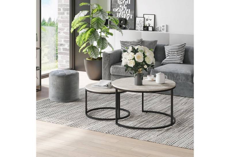 HOMCOM Couchtisch 2er-Set Beistelltisch mit Metallgestell stapelbar (Sofatisch, 2-St., Kaffeetisch), für Wohnzimmer, Schlafzimmer, Grau von HOMCOM