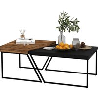 HOMCOM Couchtisch 2er Set Beistelltisch mit Stahlrahmen, Geometrischem Industriedesign, Wohnzimmertisch für Schlafzimmer, Büro, Schwarz   Aosom von HOMCOM