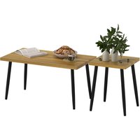 HOMCOM Couchtisch 2er Set Beistelltisch mit Stahlrahmen, Wohnzimmertisch Kaffeetisch für Wohnzimmer Schlafzimmer Natur   Aosom von HOMCOM
