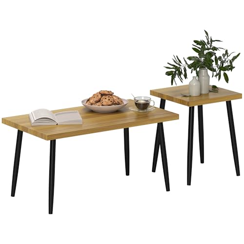 HOMCOM Couchtisch 2er Set Beistelltisch mit Stahlrahmen, Wohnzimmertisch Kaffeetisch für Wohnzimmer Natur HOMCOM Couchtisch 2er Set Beistelltisch mit Stahlrahmen, Wohnzimmertisch Kaffeetisch für Wohnzimmer Natur von HOMCOM