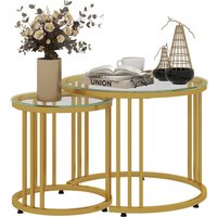 HOMCOM Couchtisch 2er-Set Stapelbar Beistelltisch mit Stahlgestell für Büro Gold von HOMCOM