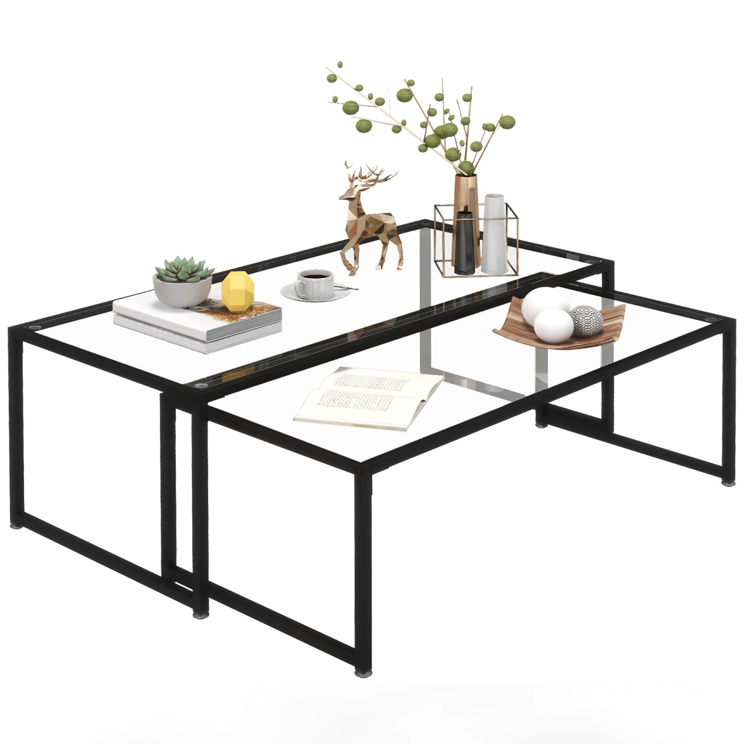 HOMCOM Couchtisch 2er-Set für Schlafzimmer Gehärtetes Glas Stahl Schwarz HOMCOM Couchtisch 2er-Set für Schlafzimmer Gehärtetes Glas Stahl Schwarz von HOMCOM