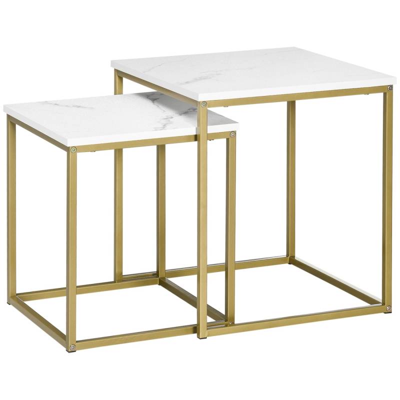 HOMCOM Couchtisch 2er-Set mit Marmoroptik Stahlrahmen Wohnzimmertisch Weiß von HOMCOM
