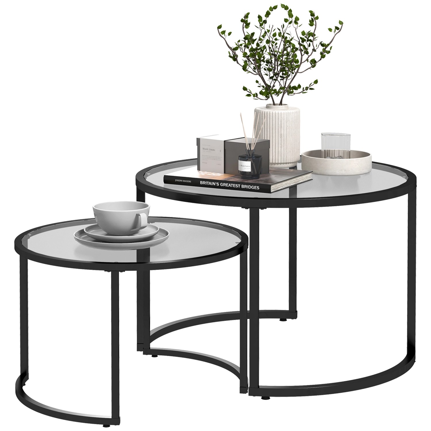 HOMCOM Couchtisch 2er-Set mit Schwarz aus Hartglas Teilweise Stapelbar HOMCOM Couchtisch 2er-Set mit Schwarz aus Hartglas Teilweise Stapelbar von HOMCOM