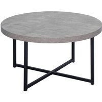 HOMCOM Couchtisch Beistelltisch Kaffeetisch mit kreuzförmigem Rahmen Rund Zementoptik Wohnzimmertisch MDF Metall Schwarz 80 x 80 x 45 cm   Aosom von HOMCOM