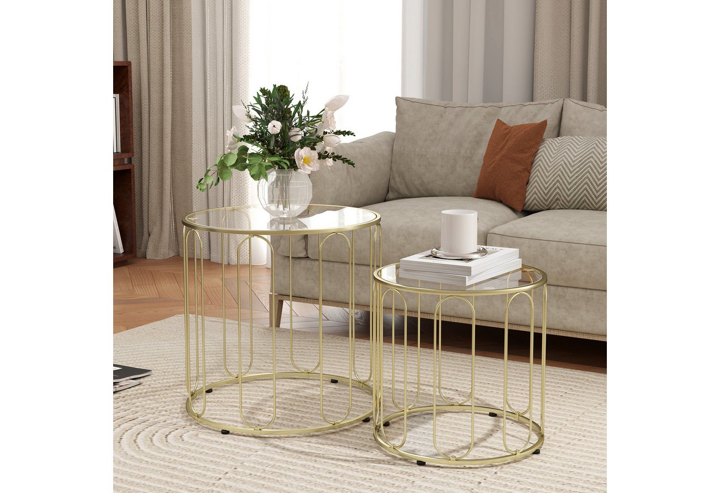 HOMCOM Couchtisch Beistelltisch mit Metallgestell, Stapelbar (Wohnzimmertisch, 2-St., Kaffeetisch), für Wohnzimmer, Gold von HOMCOM
