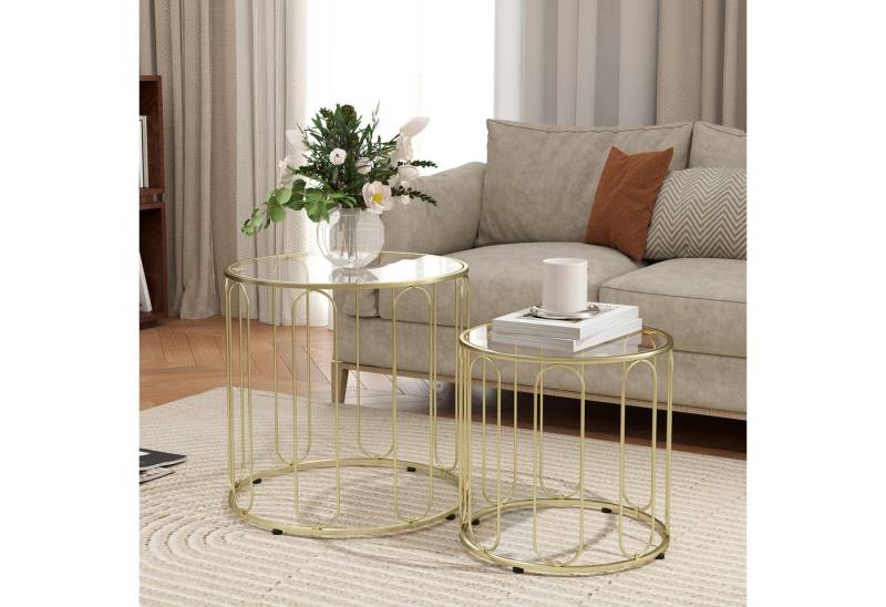 HOMCOM Couchtisch Beistelltisch mit Metallgestell, Stapelbar (Wohnzimmertisch, 2-St., Kaffeetisch), für Wohnzimmer, Gold von HOMCOM