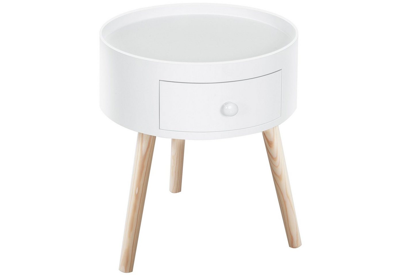 HOMCOM Couchtisch Beistelltisch mit Schublade, Runder Sofatisch (Wohnzimmertisch, 1-St., Beistelltisch), bis 50 kg Belastbar, Weiß, 38 x 38 x 45 cm von HOMCOM