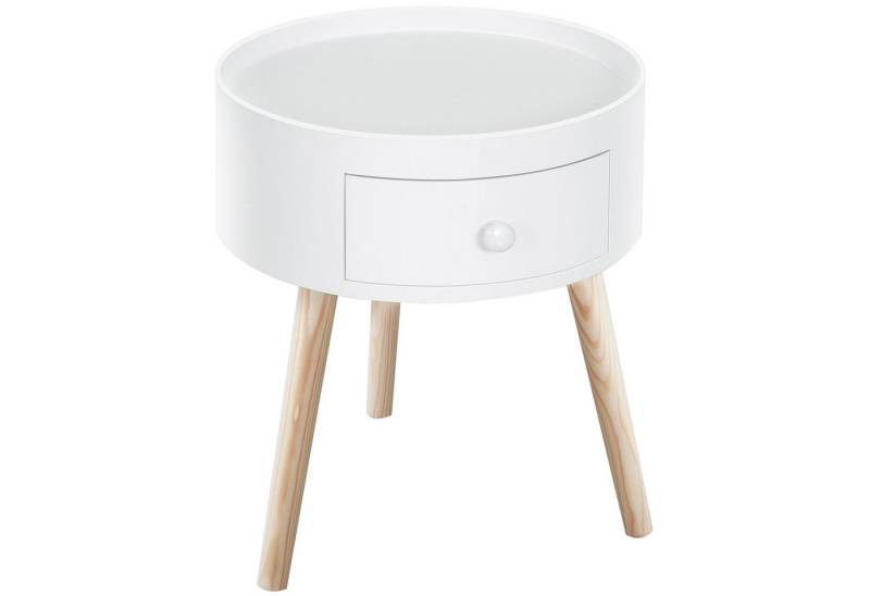 HOMCOM Couchtisch Beistelltisch mit Schublade, Runder Sofatisch (Wohnzimmertisch, 1-St., Beistelltisch), bis 50 kg Belastbar, Weiß, 38 x 38 x 45 cm von HOMCOM