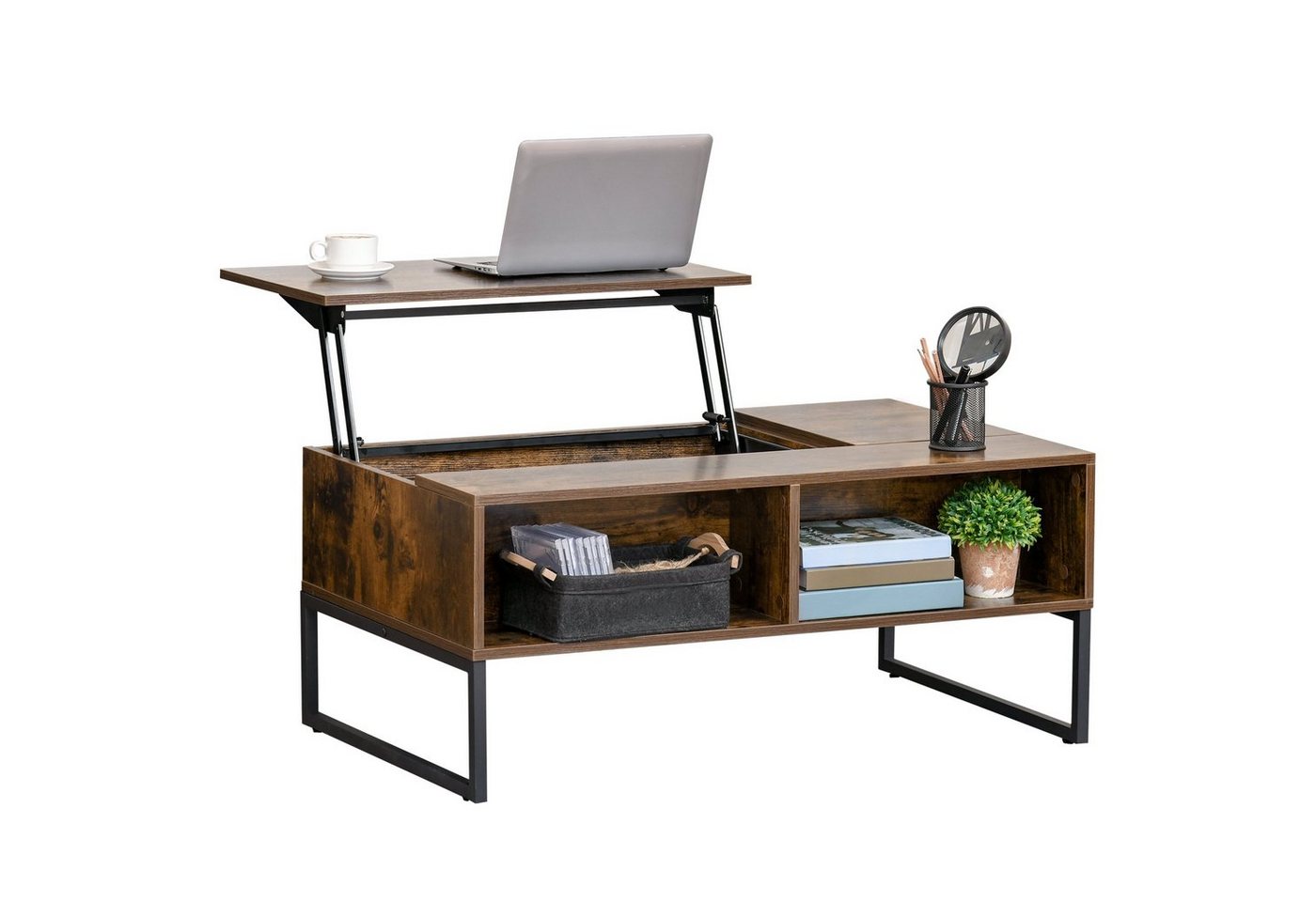 HOMCOM Couchtisch Wohnzimmertisch Kaffeetisch mit Höhenverstellbarer Platte (Spanplatte, 1-St., Braun), 100cm x 60cm x 44cm von HOMCOM