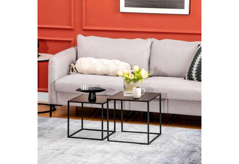 HOMCOM Couchtisch Kaffeetisch aus Stahlgestell für Wohnzimmer im modernem Design (Kaffeetisch, 2-St., Eckiger Beistelltisch), für Wohnzimmer, bis 10 kg Belastbar, Schwarz von HOMCOM