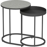 HOMCOM Couchtisch Rund 2er Set Wohnzimmertisch mit Tablett-Design, Holzoptik Beistelltisch Satztisch Kaffeetisch mit Metallgestell Sofatisch für Wohnzimmer Grau   Aosom von HOMCOM