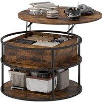 HOMCOM Couchtisch Rund Höhenverstellbar Ø80 cm Wohnzimmertisch mit Ablagefläche und verstecktem Stauraum Kaffeetisch Beistelltisch für Wohnzimmer, Braun   Aosom von HOMCOM