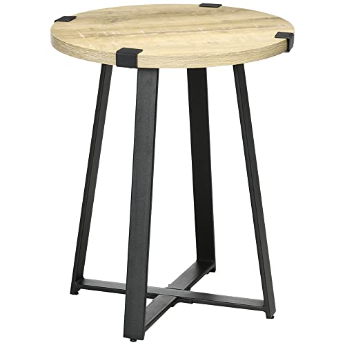 HOMCOM Couchtisch Runder Beistelltisch, Wohnzimmertisch mit Holzoptik, Sofatisch mit Stahlbeinen, Retro-Design für Schlafzimmer, Natur, Ø46 x 56 cm von HOMCOM