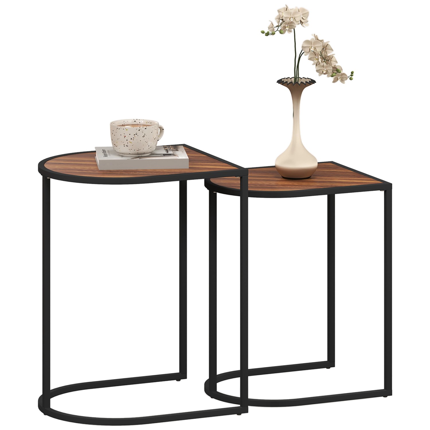 HOMCOM Couchtisch Set Beistelltisch MDF Stahl Braun 45L x 38B x 58H cm von HOMCOM