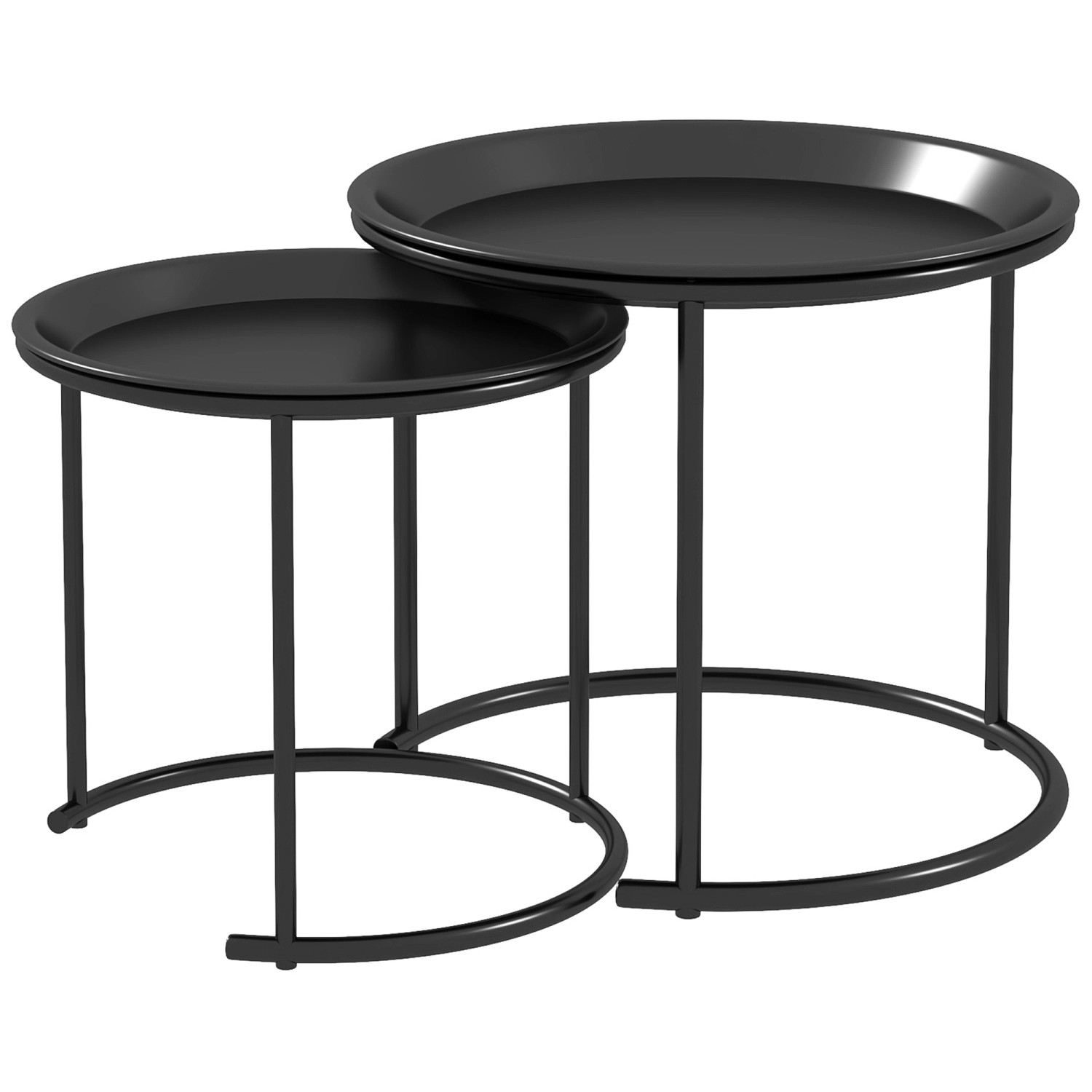 HOMCOM Couchtisch Set Beistelltisch Stahl Schwarz Ø43 x 38H cm von HOMCOM
