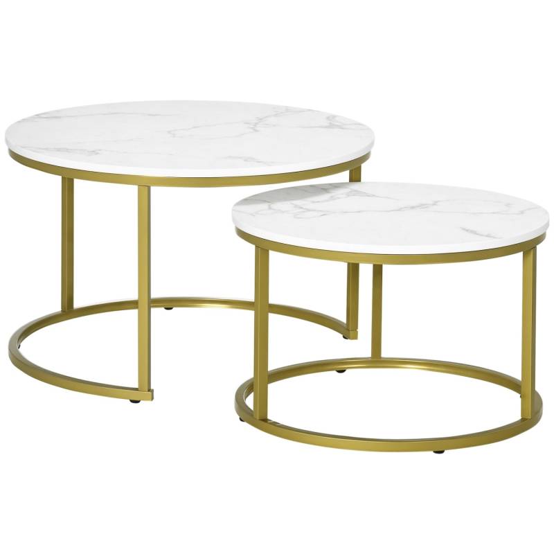 HOMCOM Couchtisch Set  Stahl Spanplatte Weiß 74L x 74B x 46,3H cm von HOMCOM