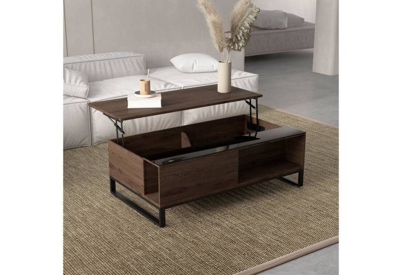 HOMCOM Couchtisch Sofatisch mit Hebefunktion, Stauraum (Beistelltisch, 1-St., Kaffeetisch), Stahl, Walnuss, Schwarz, 102 x 58 x 35,5 cm von HOMCOM
