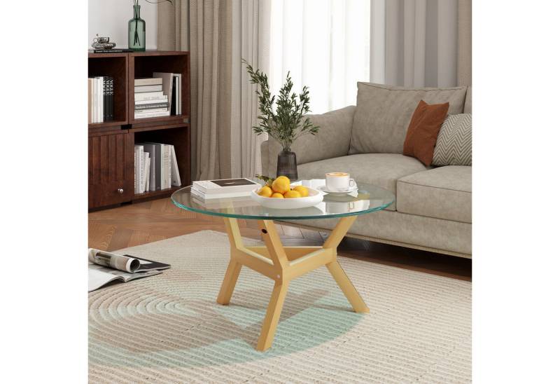 HOMCOM Couchtisch aus Hartglas, mit verstellbaren Fußpolstern und Stahllrahmen, rund (Beistelltisch, 1-St., Wohnzimmertisch), für Wohnzimmer, Transparent, Ø80 x 45 cm von HOMCOM
