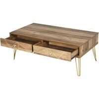 HOMCOM Couchtisch aus Holz Wohnzimmertisch Große Tischplatte und 2 Schubladen Luxuriöses Design Elegante Dekoration mit Handgemalten Goldenen Linien 110L x 59B x 42H cm Braun   Aosom von HOMCOM