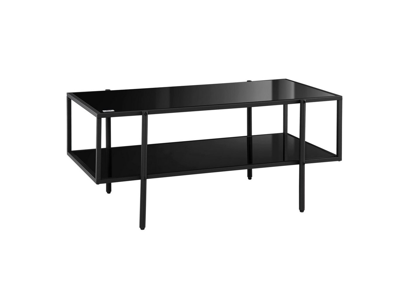 HOMCOM Couchtisch mit 2 Ablage, aus Hartglas (Kaffeetisch, 1-St., Beistelltisch), für Wohnzimmer, Schlafzimmer, 100 x 55 x 45,5 cm, Stahl, Schwarz von HOMCOM