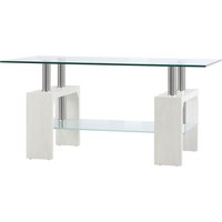HOMCOM Couchtisch mit 2 Ebenen, Moderner Wohnzimmertisch mit Glasplatte und Holz- und Edelstahlgestell, 90x50x42cm, Weiß   Aosom von HOMCOM