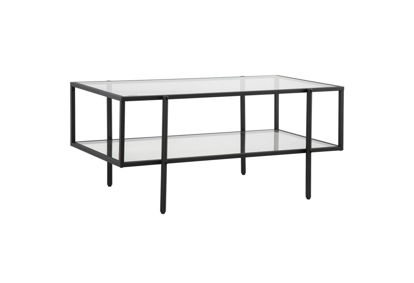 HOMCOM Couchtisch mit Ablage verstellbaren Füsse mit Stahlrahmen Glasplatte Hartglas (Glastisch, 1-St., Beistelltisch), Schwarz 100 x 55 x 45,5 cm von HOMCOM