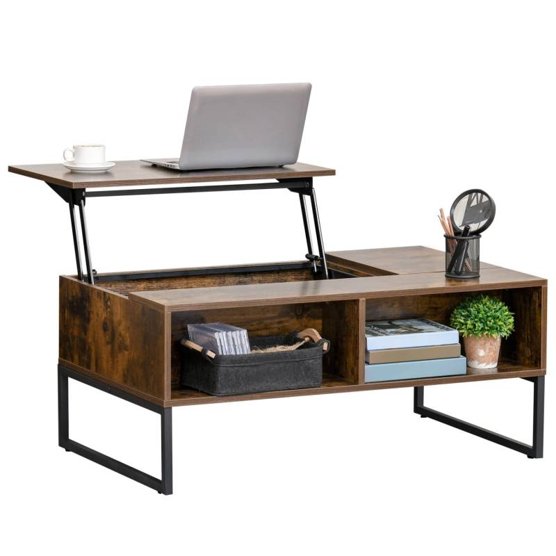 HOMCOM Couchtisch mit Höhenverstellbarer Platte Spanplatte Braun 100 x 60 x 44cm von HOMCOM