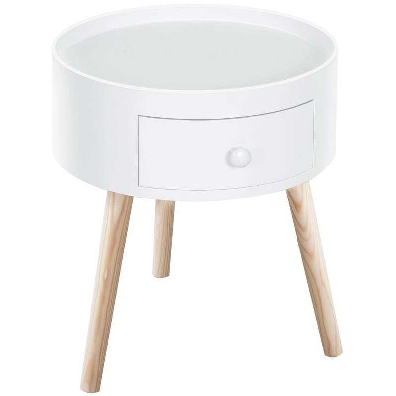 HOMCOM Couchtisch mit Schublade Runder bis 50 kg Belastbar Weiß  38 x 38 x 45 cm von HOMCOM