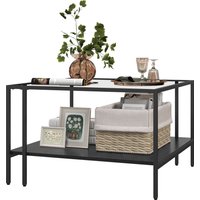 HOMCOM Couchtisch quadratisch mit 2 Ebenen aus gehärtetem Glas, 1 unteres Regal, minimalistisches Design, Maße: 73B x 73T x 46,5H cm, Schwarz   Aosom von HOMCOM