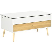 HOMCOM Couchtisch rechteckig mit klappbarem Tablett und 1 Schublade aus Holz dim. 100L x 50B x 49H cm Weiß   Aosom von HOMCOM