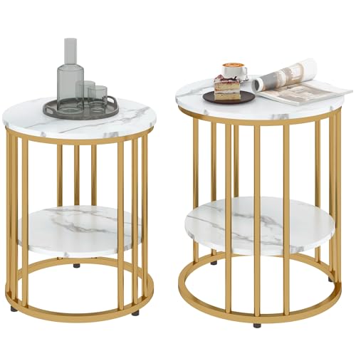 HOMCOM Couchtisch rund 2er Set Beistelltisch mit Ablage, Stahlrahmen, Wohnzimmertisch in Marmoroptik Kaffeetisch für Wohnzimmer Schlafzimmer Weiß HOMCOM Couchtisch rund 2er Set Beistelltisch mit Ablage, Stahlrahmen, Wohnzimmertisch in Marmoroptik Kaffeetisch für Wohnzimmer Schlafzimmer Weiß von HOMCOM