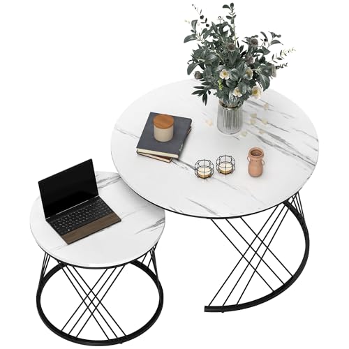 HOMCOM Couchtisch rund 2er Set Beistelltisch mit Marmoroptik, Satztisch Wohnzimmertisch mit Metallrahmen Kaffeetisch für Wohnzimmer Schlafzimmer Weiß HOMCOM Couchtisch rund 2er Set Beistelltisch mit Marmoroptik, Satztisch Wohnzimmertisch mit Metallrahmen Kaffeetisch für Wohnzimmer Schlafzimmer Weiß von HOMCOM