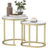 HOMCOM Couchtisch rund 2er Set Stapelbarer Beistelltisch mit Stahlrahmen, Wohnzimmertisch Kaffeetisch für Wohnzimmer Schlafzimmer Weiß   Aosom von HOMCOM