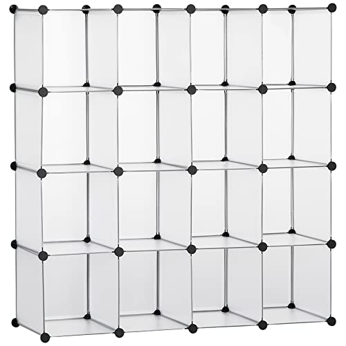 HOMCOM DIY Regalsystem mit 16 Würfeln stapelbar DIY-Würfelregal Kleiderschrank Aufbewahrungsregal Standregal Schuhregal von Büchern Spielzeug Schuhen aus Kunststoff Stahl Weiß 125 x 32 x 125 cm von HOMCOM