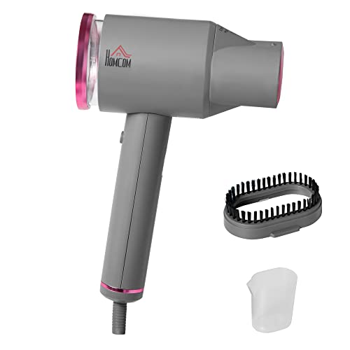 HOMCOM Dampfglätter Dampfbürste Steamer Reisebügeleisen faltbar Kleidung Hemden Dampfbügeleisen mit 160 ml Wassertank 1520 W schnelles Aufheizen Aluminium Kunststoff Grau+Rosa 27,5 x 18,2 x 9 cm von HOMCOM