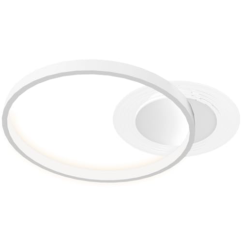 HOMCOM Deckenlampe, Deckenleuchte mit Zwei-Ring-Design, 3 Lichtfarbe 3000K/4000K/6500K, Runde Deckenbeleuchtung für Schlafzimmer Wohnzimmer 50 x 40 x 7,4 cm, Weiß von HOMCOM
