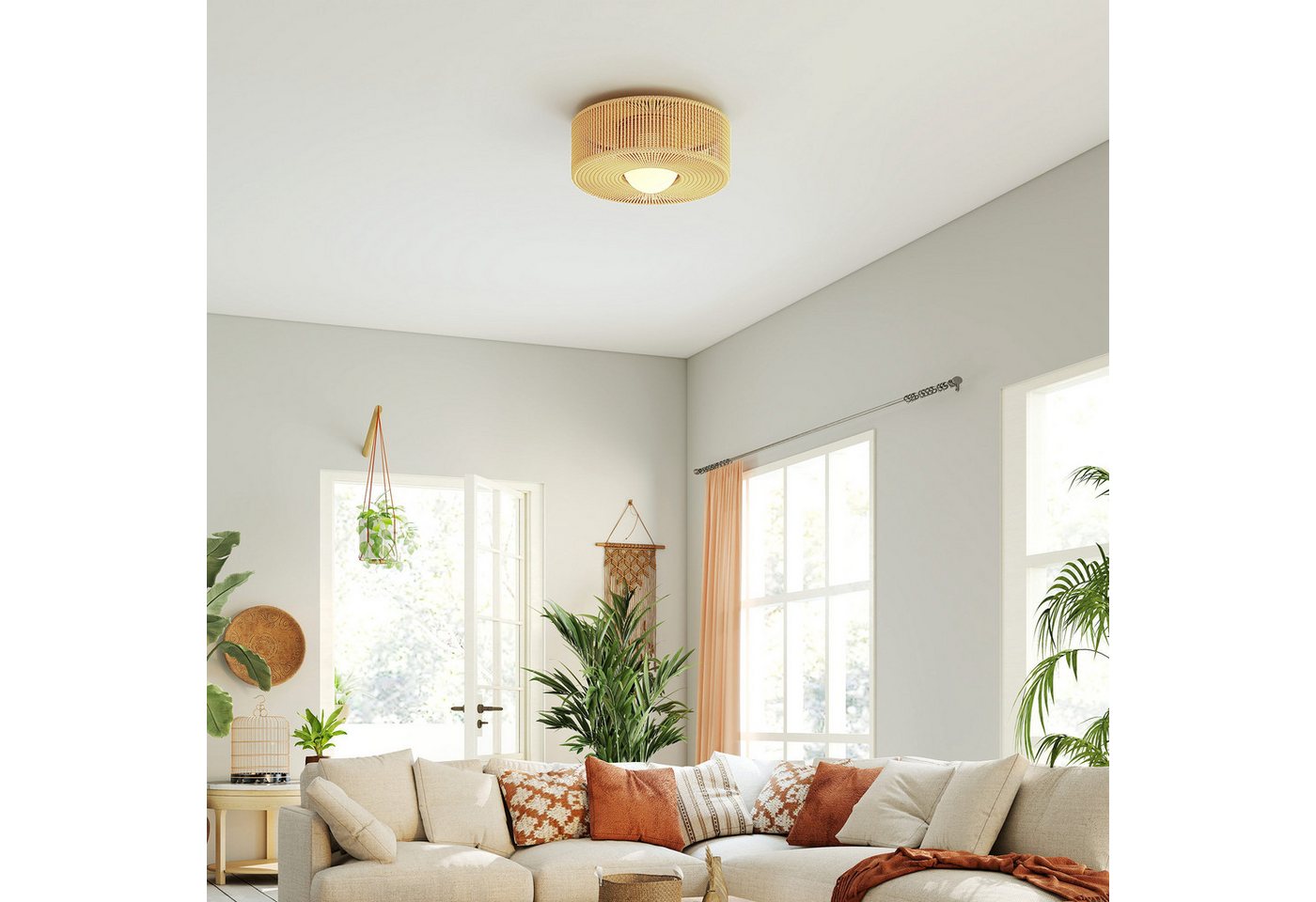 HOMCOM Deckenleuchte Hanfseil-Schirm, LED, für Schlafzimmer, Wohnzimmer, Mehrfarbig von HOMCOM