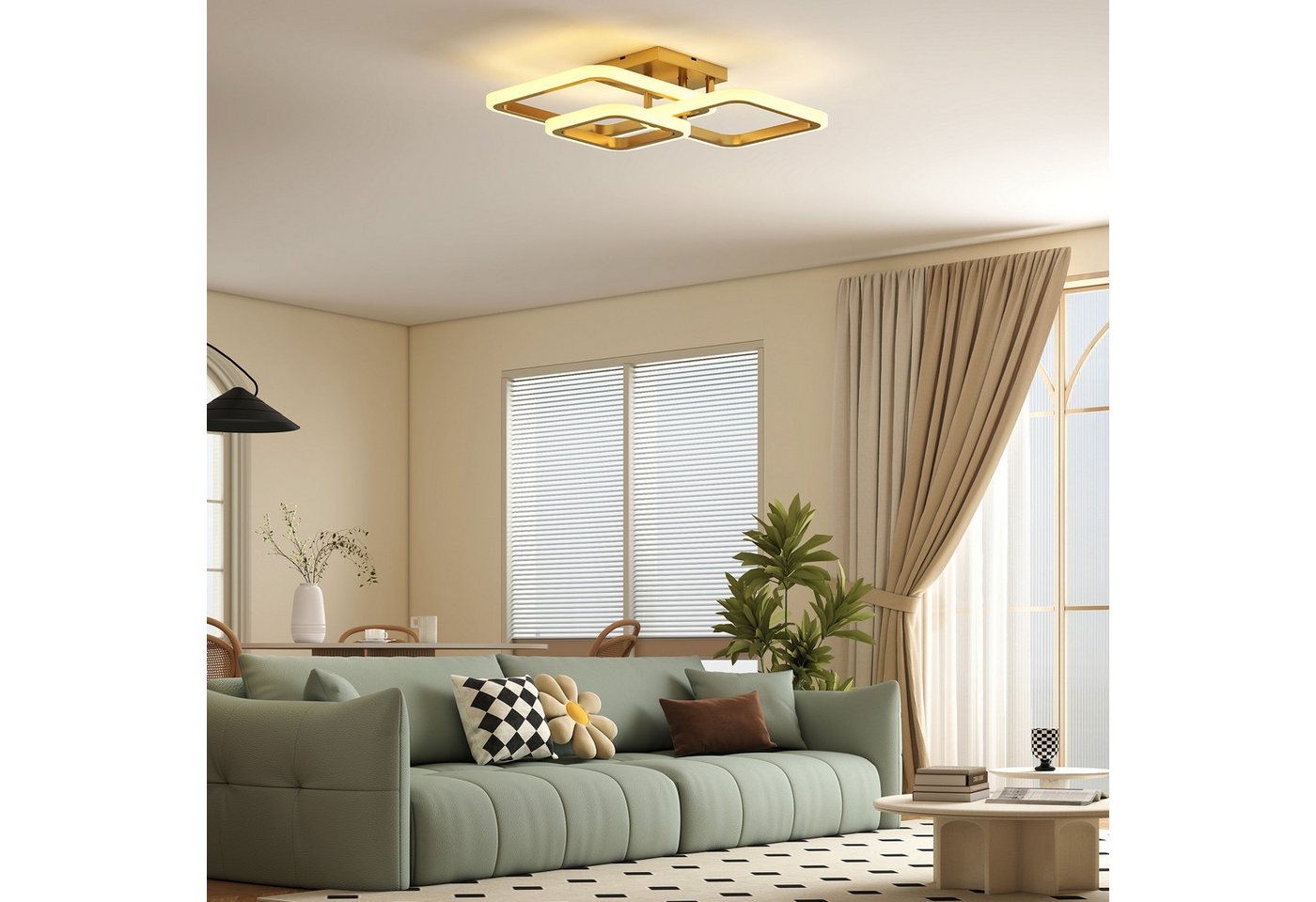 HOMCOM Deckenleuchte Wandschalter, 3 Farbtemperaturen, LED, für Schlafzimmer, Wohnzimmer, Gold von HOMCOM