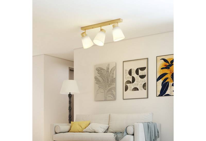 HOMCOM Deckenleuchte mit 90° verstellbaren Köpfen, 3 E27-Fassungen, ohne Leuchtmittel, für Schlafzimmer, Wohnzimmer, Naturholz von HOMCOM