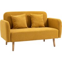 HOMCOM Doppelsofa  Loveseat mit Kissen, einstellbare Fußrasten, samtartiges Polyester, Schaumstoff, kompaktes Design, 2-Sitzer, Natur+Gelb  Aosom von HOMCOM