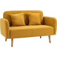 HOMCOM Doppelsofa  Loveseat mit Kissen, einstellbare Fußrasten, samtartiges Polyester, Schaumstoff, kompaktes Design, 2-Sitzer, Natur+Gelb  Aosom.de von HOMCOM