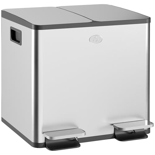 HOMCOM Doppelter Küchenmülleimer, 2 x 15 l, Treteimer aus Edelstahl, 2 Soft-Close-Deckel, herausnehmbare Inneneimer und Anti-Fingerabdruck-Griffe, 41,7 x 36,6 x 43,2 cm HOMCOM Doppelter Küchenmülleimer, 2 x 15 l, Treteimer aus Edelstahl, 2 Soft-Close-Deckel, herausnehmbare Inneneimer und Anti-Fingerabdruck-Griffe, 41,7 x 36,6 x 43,2 cm von HOMCOM