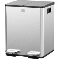 HOMCOM Doppelter Küchenmülleimer, 2 x 20L, Mülleimer mit Pedal aus Edelstahl, 2 Deckel mit sanftem Verschluss, abnehmbare Inneneimer und Anti-Fingerabdruck-Griffe 45,8x36x51,6cm   Aosom von HOMCOM